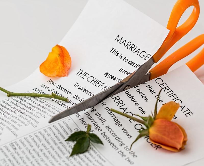 Heiraten, Scheidung, Ehezertifikat, Schere, Schnitt, Trennung