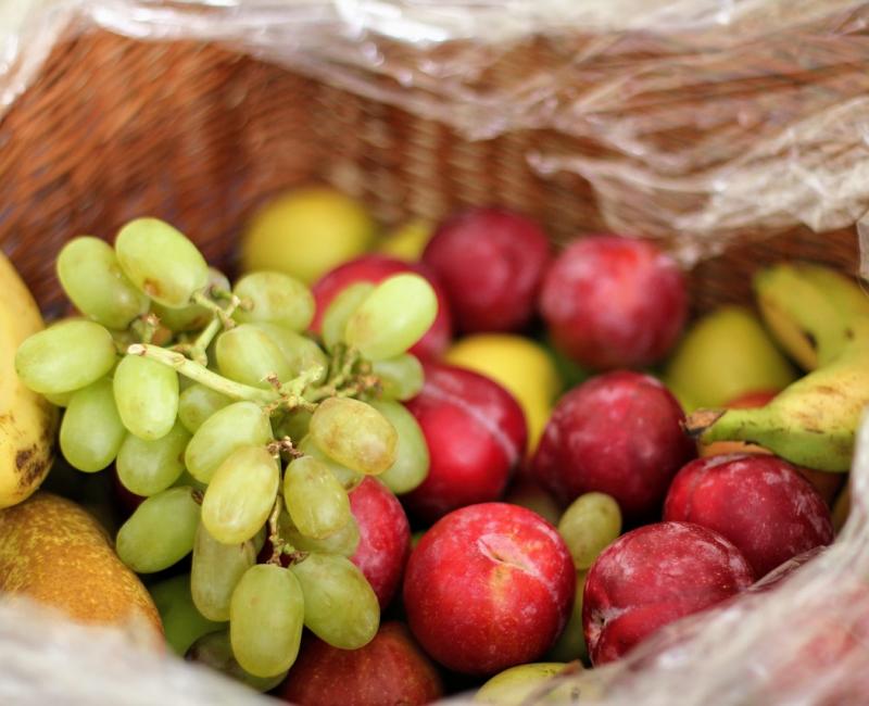 Obstkorb, Trauben, Bananen, Mischung, Obst